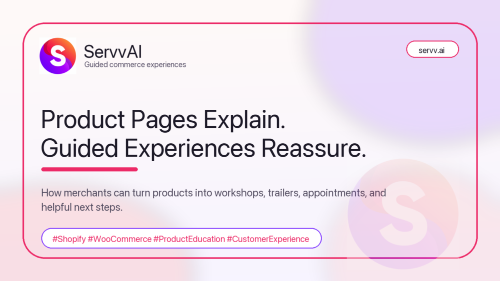 ServvAI branded graphic about guided product experiences for Shopify and WooCommerce merchants